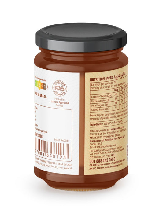 HON FOODS, Organic Pure Brazilian Raw Honey (Wild Flower), 500gm