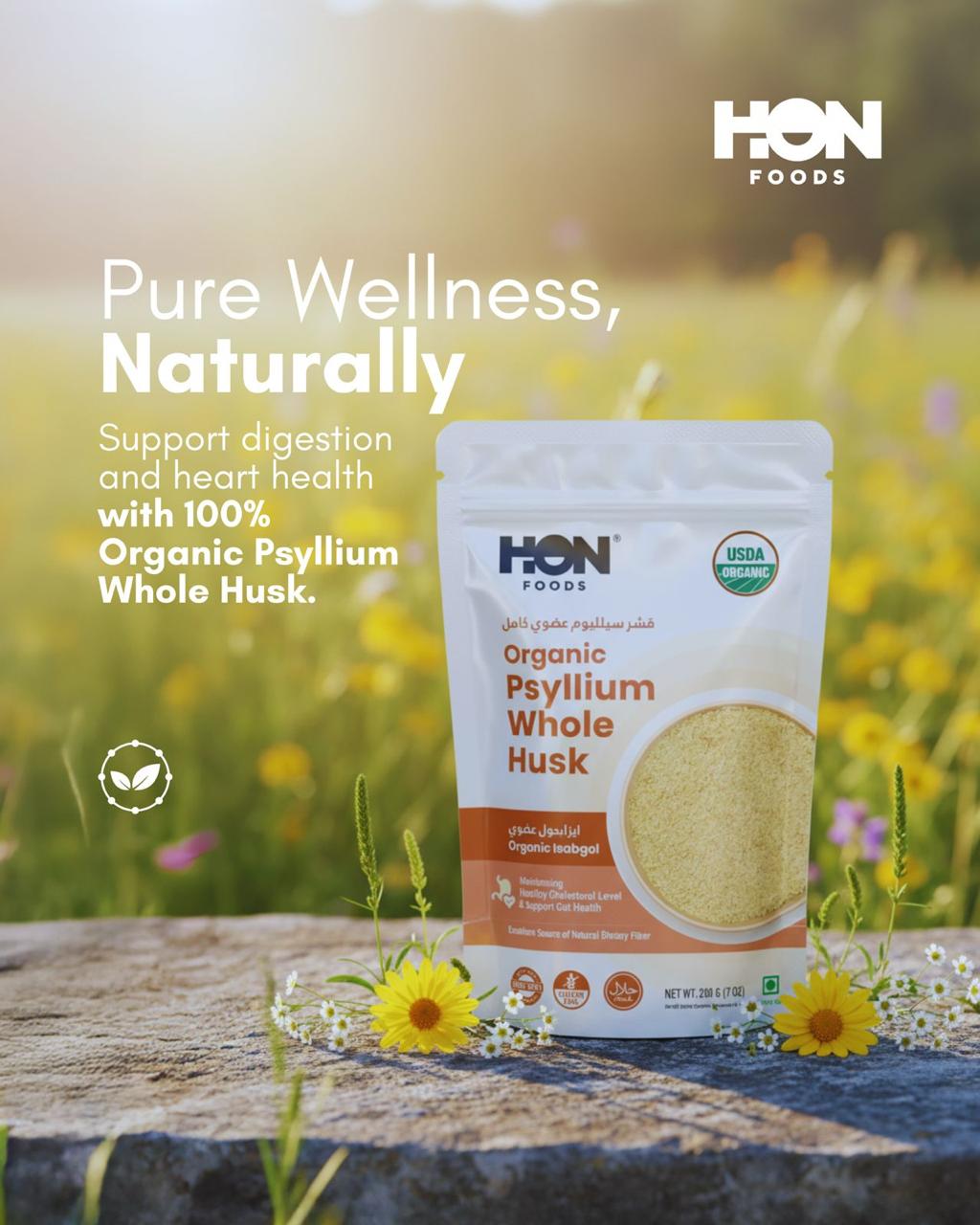 HON FOODS Organic Whole Psyllium Husks 200 gm | Promotes Digestion | Boost Energy