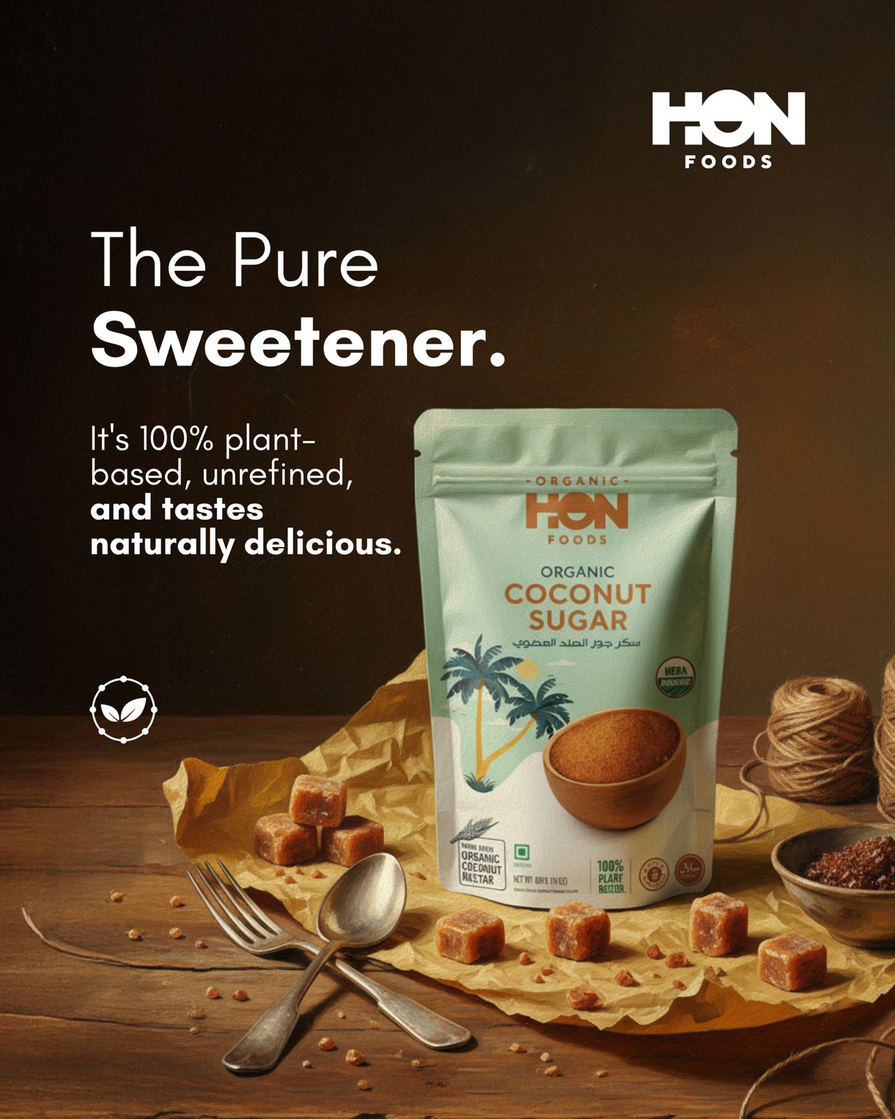 HON FOODS Organic Coconut Sugar, Non Gmo Chemicals Free And All Natural - 400 gm Pack