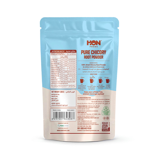 HON FOODS Chicory Root Powder 200 Gram (7 OZ) | Roasted & Granulated | Gluten Free | Rich Source of Inulin Fiber