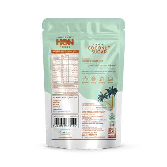 HON FOODS Organic Coconut Sugar, Non Gmo Chemicals Free And All Natural - 400 gm Pack