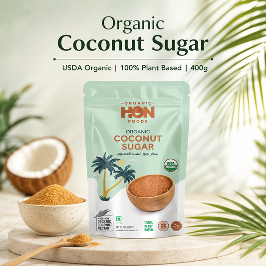 HON FOODS Organic Coconut Sugar, Non Gmo Chemicals Free And All Natural - 400 gm Pack