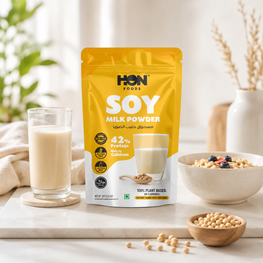 HON FOODS Soy Milk Powder [Plant-Based / Milk Alternative, Non-GMO & 42% Protein] Pack of 300 gm