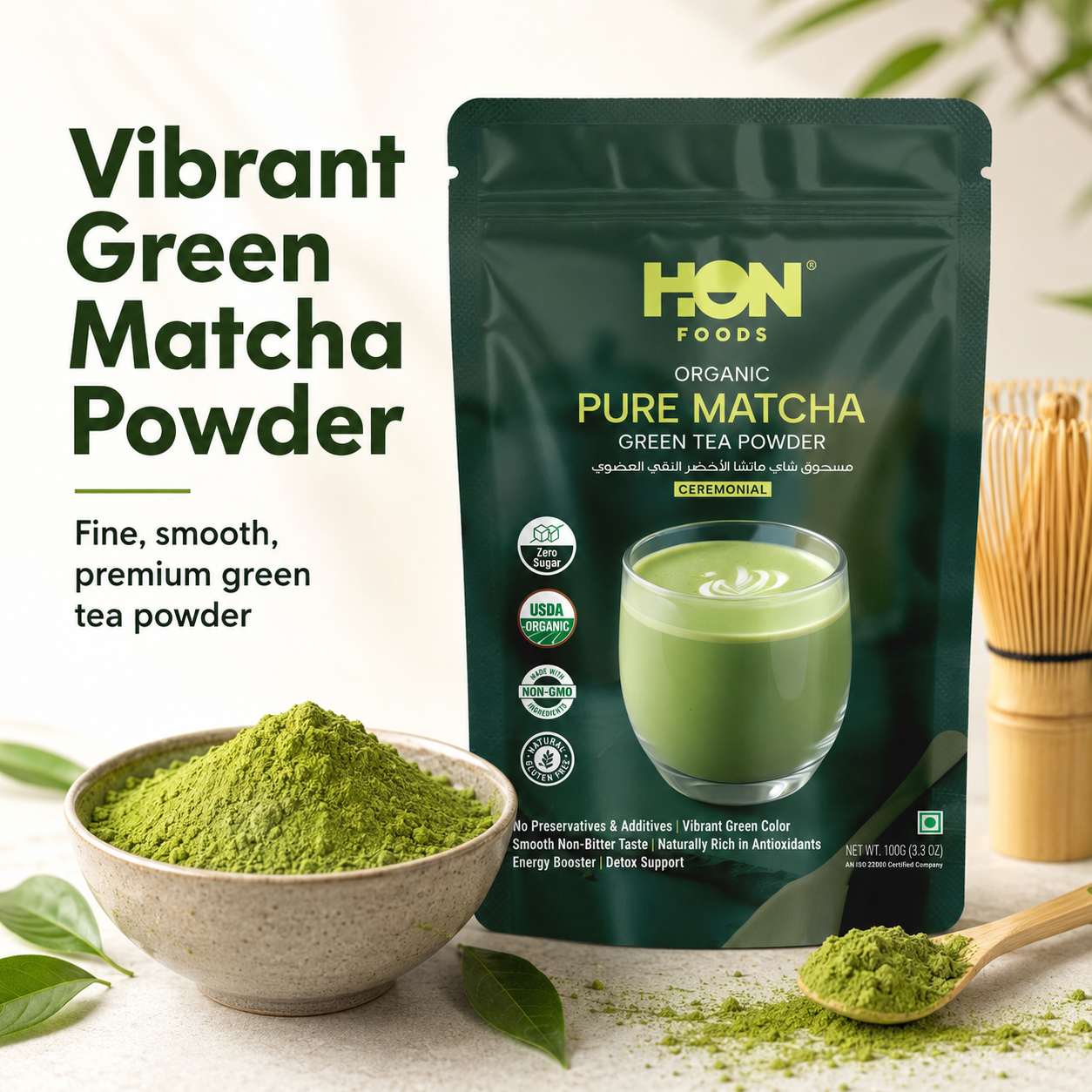 Organic Matcha Green Tea Powder - 100 gm Pack | Natural Flavor Premium Ceremonial Grade For Weight Management, Antioxidants, Energy Boost | Non-GMO