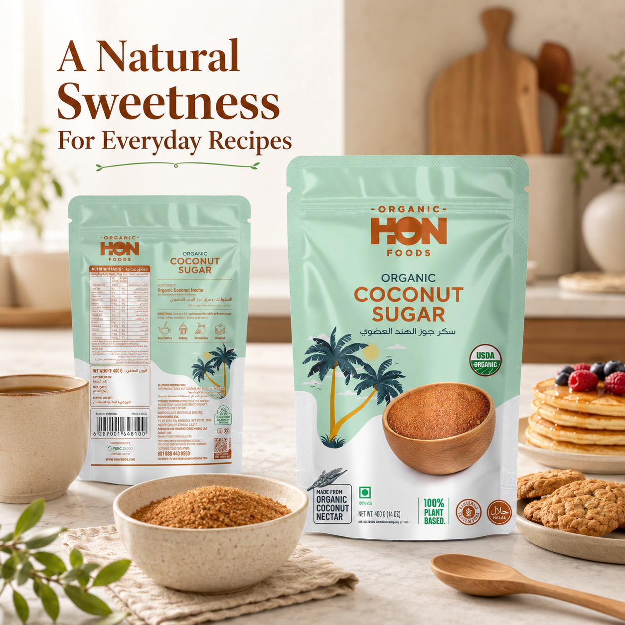 HON FOODS Organic Coconut Sugar, Non Gmo Chemicals Free And All Natural - 400 gm Pack