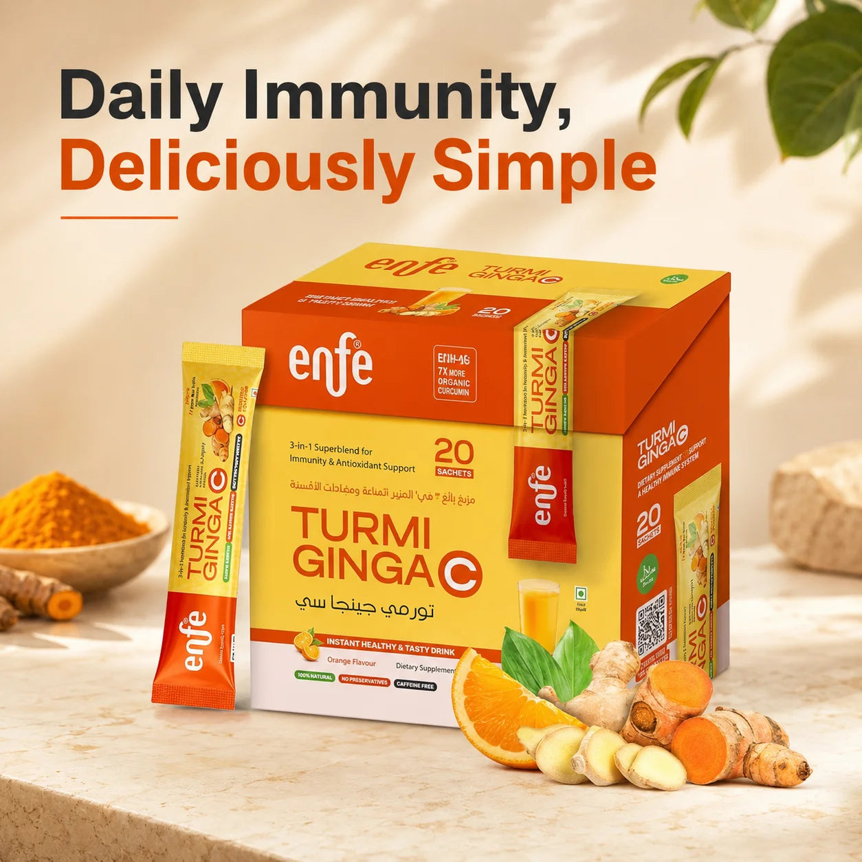 TurmigingaC (BCM-95 curcumin+ Ginger+ Vitamin C), Immunity & Antioxidant, 20 Sachets, orange Flavored