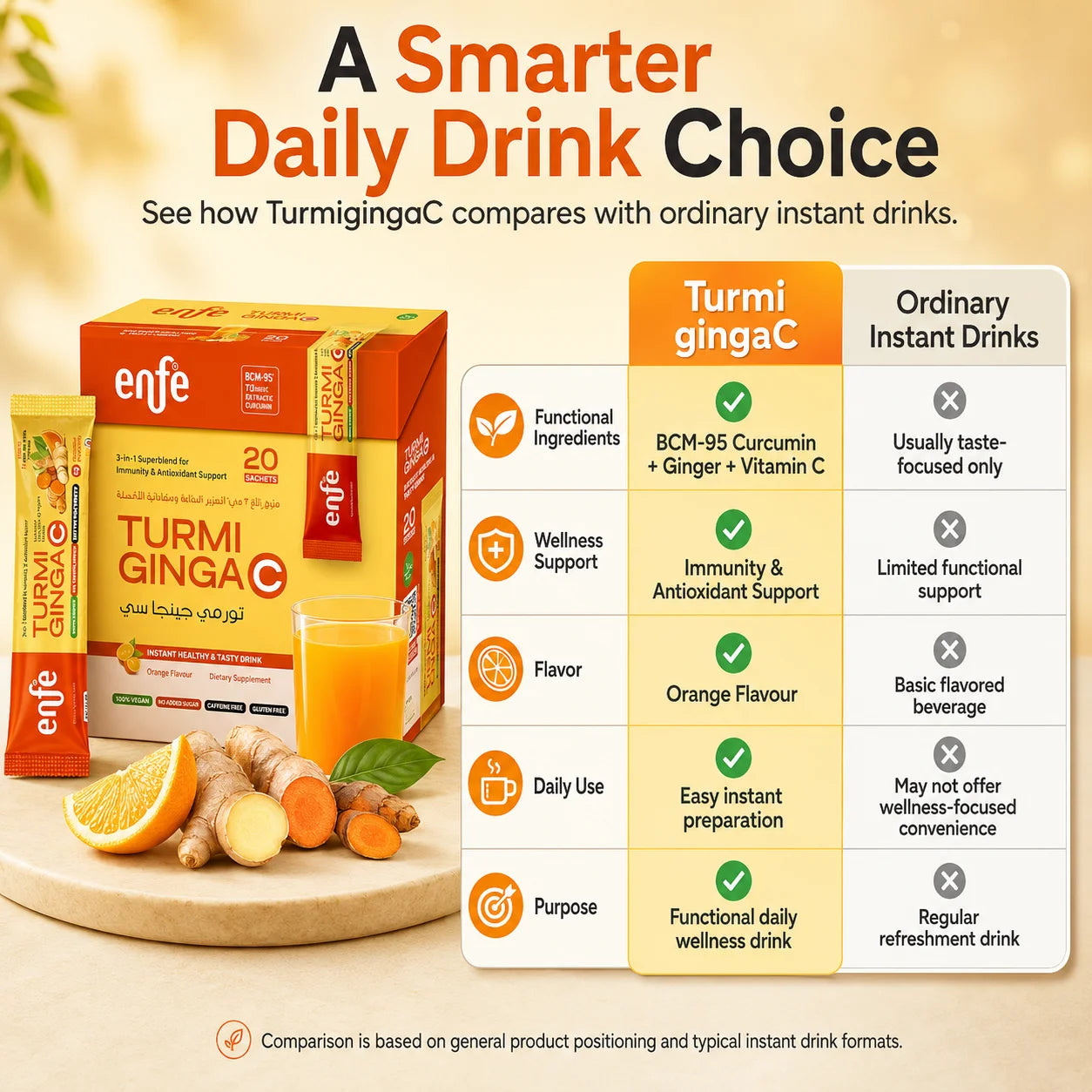 TurmigingaC (BCM-95 curcumin+ Ginger+ Vitamin C), Immunity & Antioxidant, 20 Sachets, orange Flavored