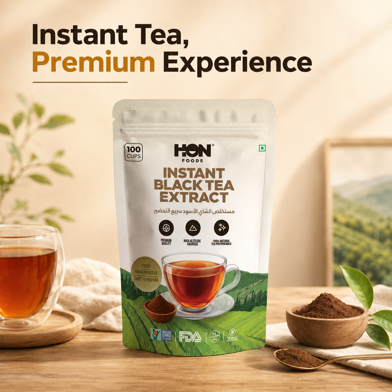 Instant Black Tea Extract, Premium Quality, 100 cups per 100g pack, High Source Natural Tea Polyphenols, Fast Dissolving Powder