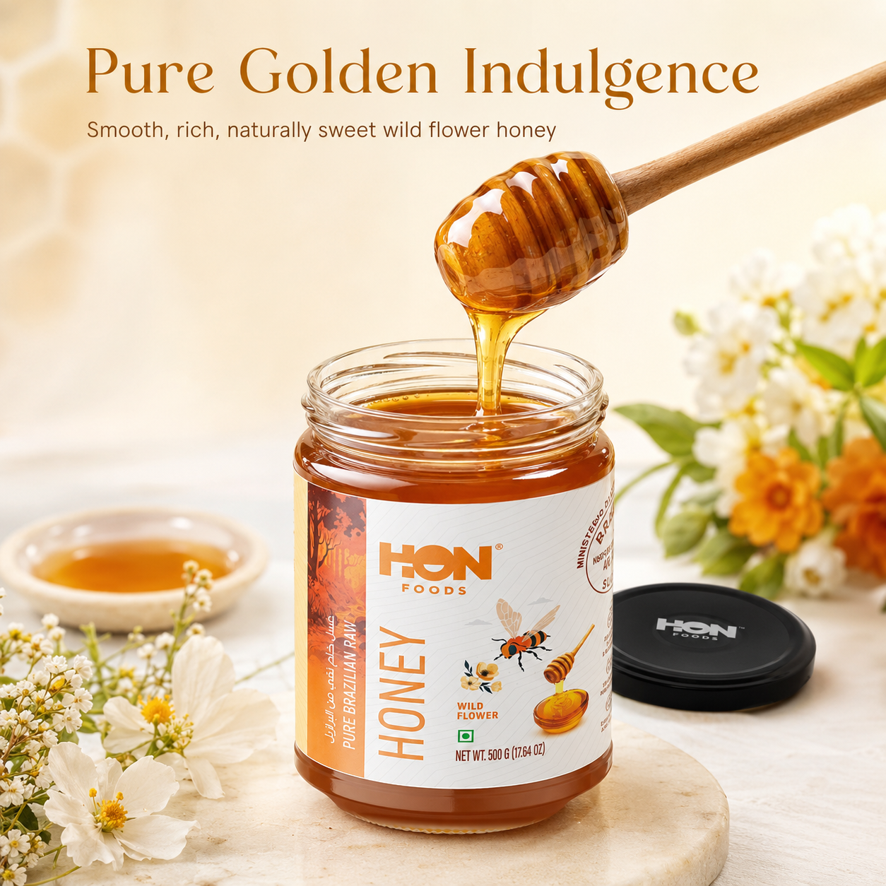 HON FOODS, Organic Pure Brazilian Raw Honey (Wild Flower), 500gm