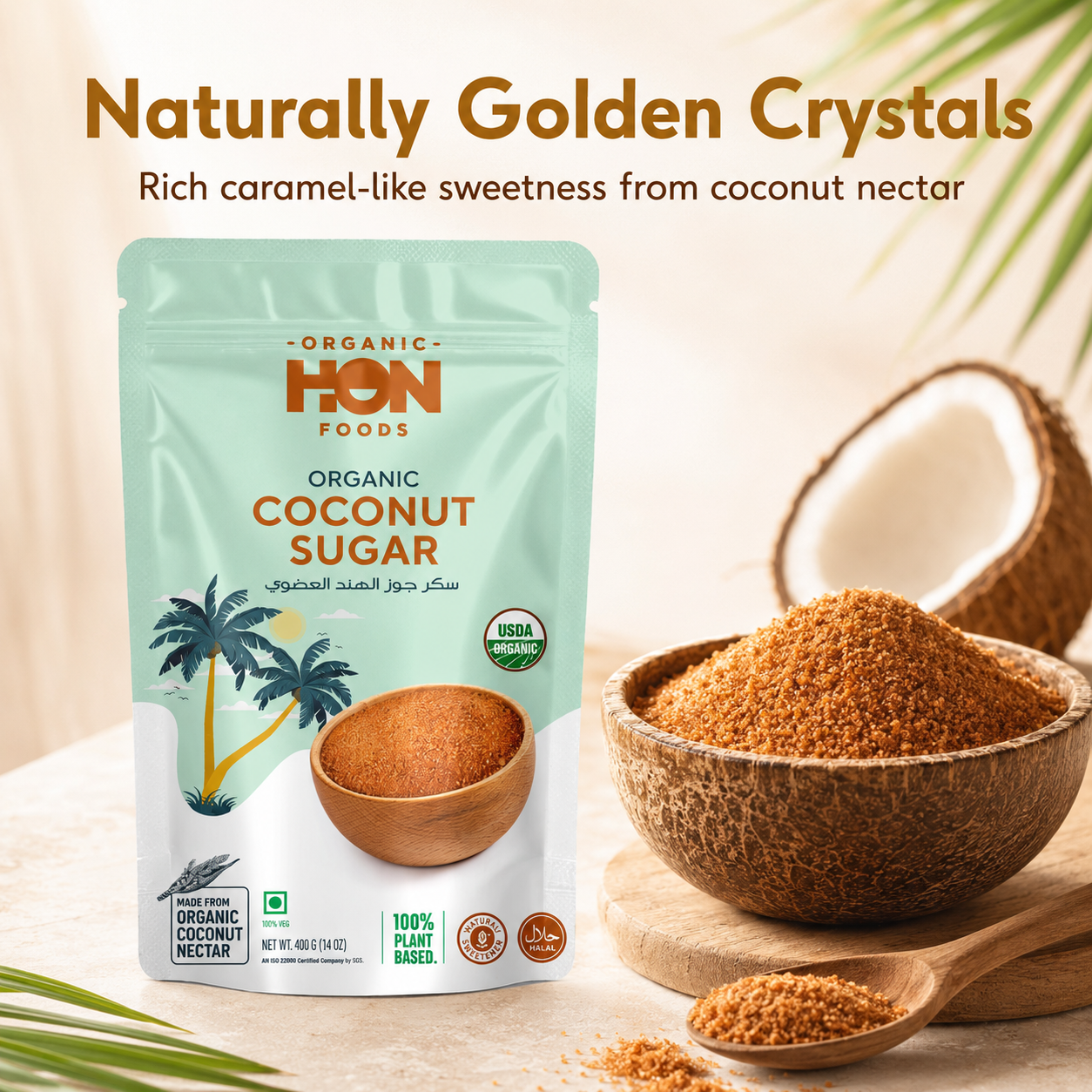 HON FOODS Organic Coconut Sugar, Non Gmo Chemicals Free And All Natural - 400 gm Pack