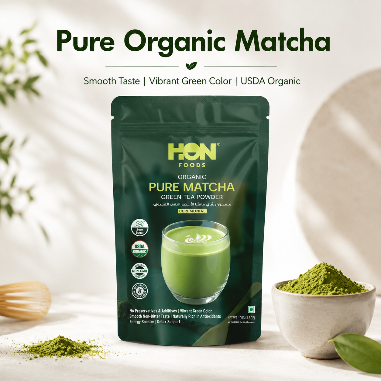 Organic Matcha Green Tea Powder - 100 gm Pack | Natural Flavor Premium Ceremonial Grade For Weight Management, Antioxidants, Energy Boost | Non-GMO