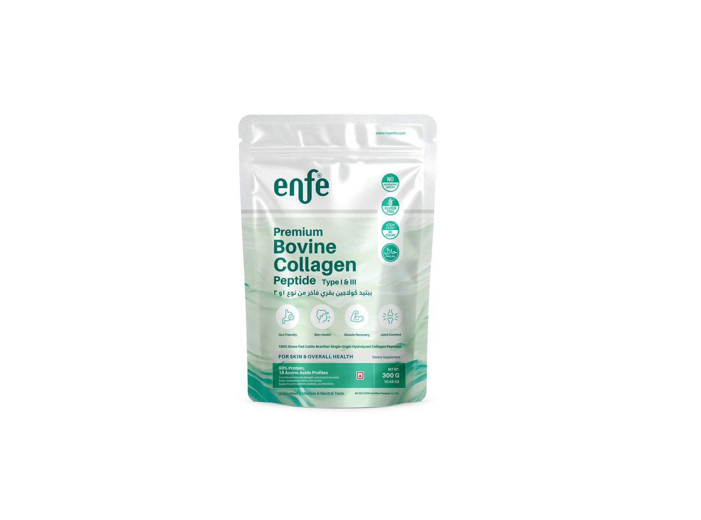 enfe Brazilian Bovine collagen Peptides,300g (Unflavored), 90% Protein & 18 Amino acids For overall health, 100% Grass-Fed & Halal
