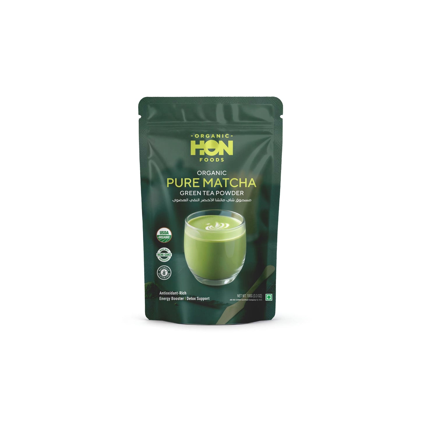 HON FOODS Matcha Green Tea Powder - 100 gm Pack | Natural Flavor Premium Ceremonial Grade For Weight Management, Antioxidants, Energy Boost | Non-GMO