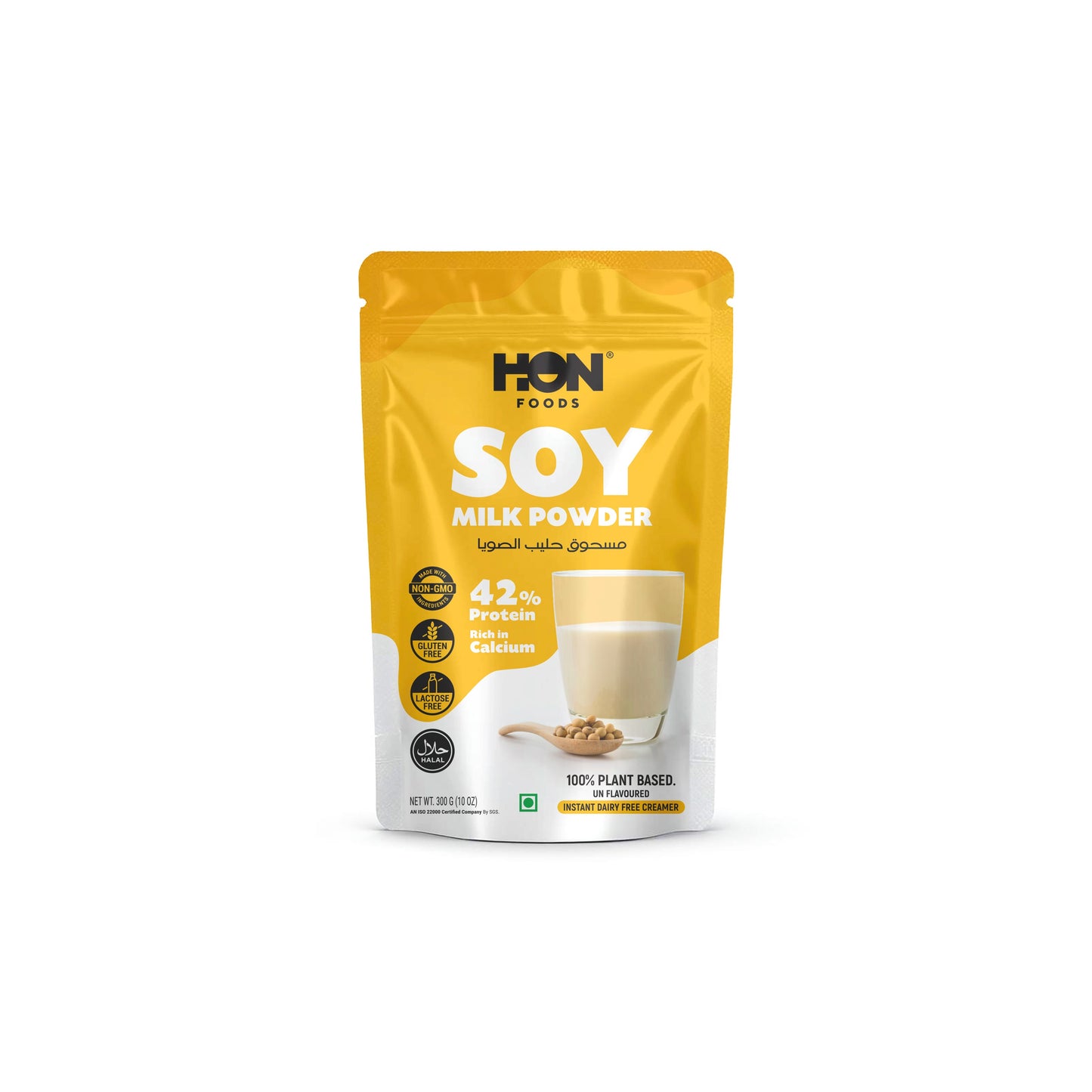 HON FOODS Soy Milk Powder [Plant-Based / Milk Alternative, Non-GMO & 42% Protein] Pack of 300 gm