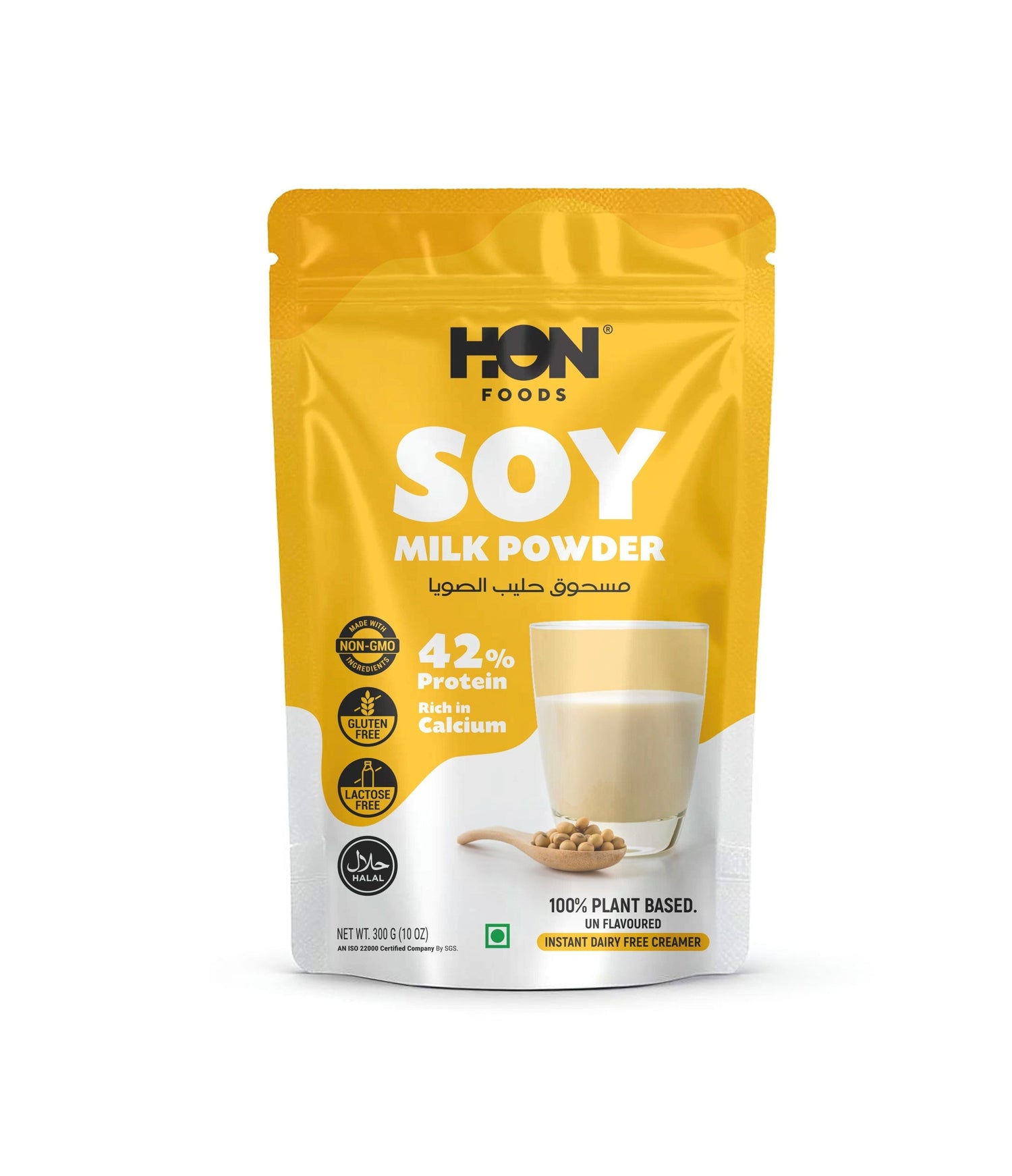 HON FOODS Soy Milk Powder [Plant-Based / Milk Alternative, Non-GMO & 42% Protein] Pack of 300 gm