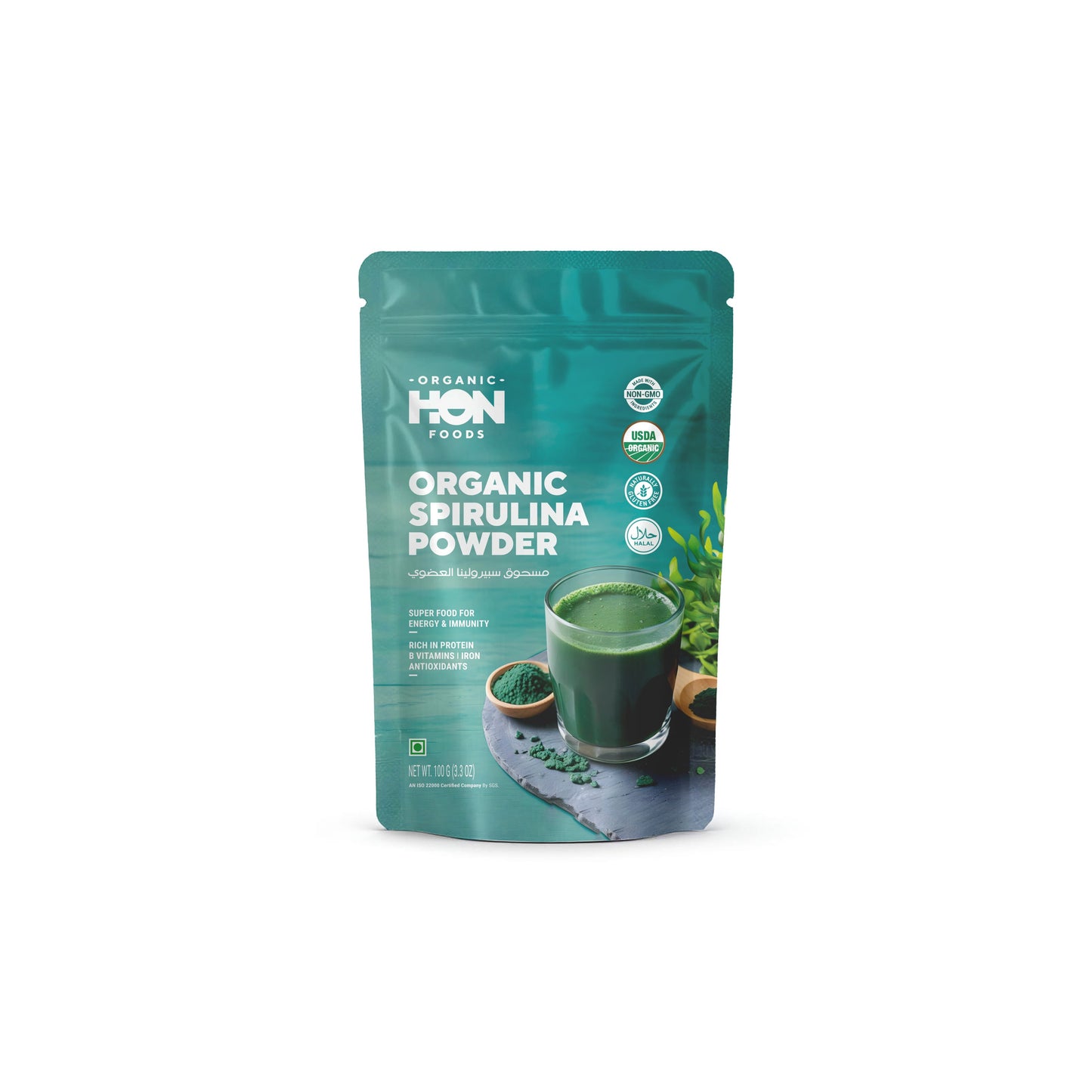 HON FOODS Organic Spirulina Powder, USDA Certified, Protein-Rich Superfood for Energy and Immunity, 100gm