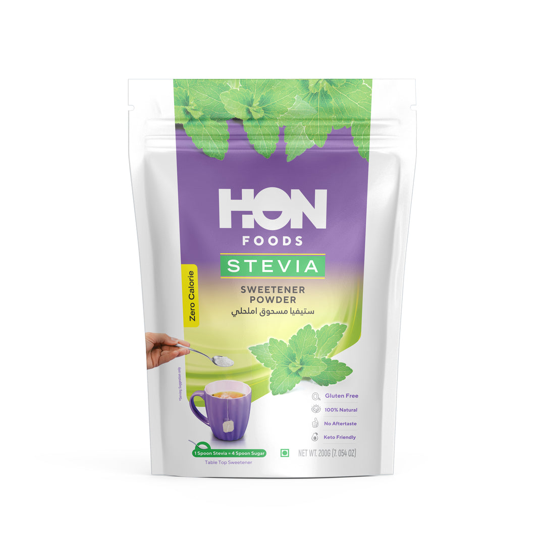 HON FOODS Stevia Sweetener Powder |100% Plant based Natural Sweetener | 100% Natural Stevia leaves | 200 gm Pack