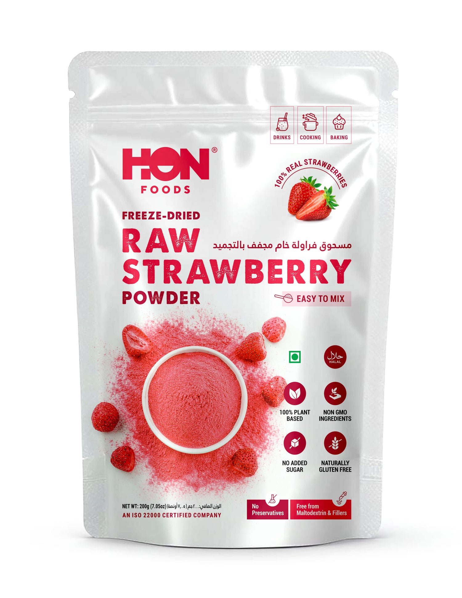 Freeze-Dried Raw Strawberry Powder 200g, 100% Real Strawberry Powder, Zero Added Sugar, No Maltodextrin, Fillers, Additives, Colours or Flavours, Easy to Mix for Smoothies, Baking & Cooking