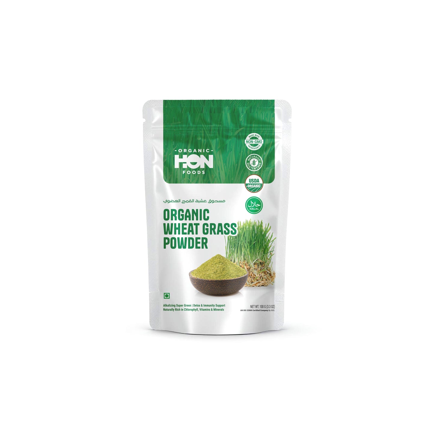 HON FOODS Organic Wheat Grass Powder, USDA Certified, Halal, Rich in Vitamins and Minerals, 100gm