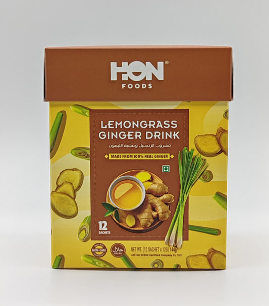 HON FOODS Lemongrass Ginger Drink (Pack of 12 Sachets), Made from 100% Real Ginger