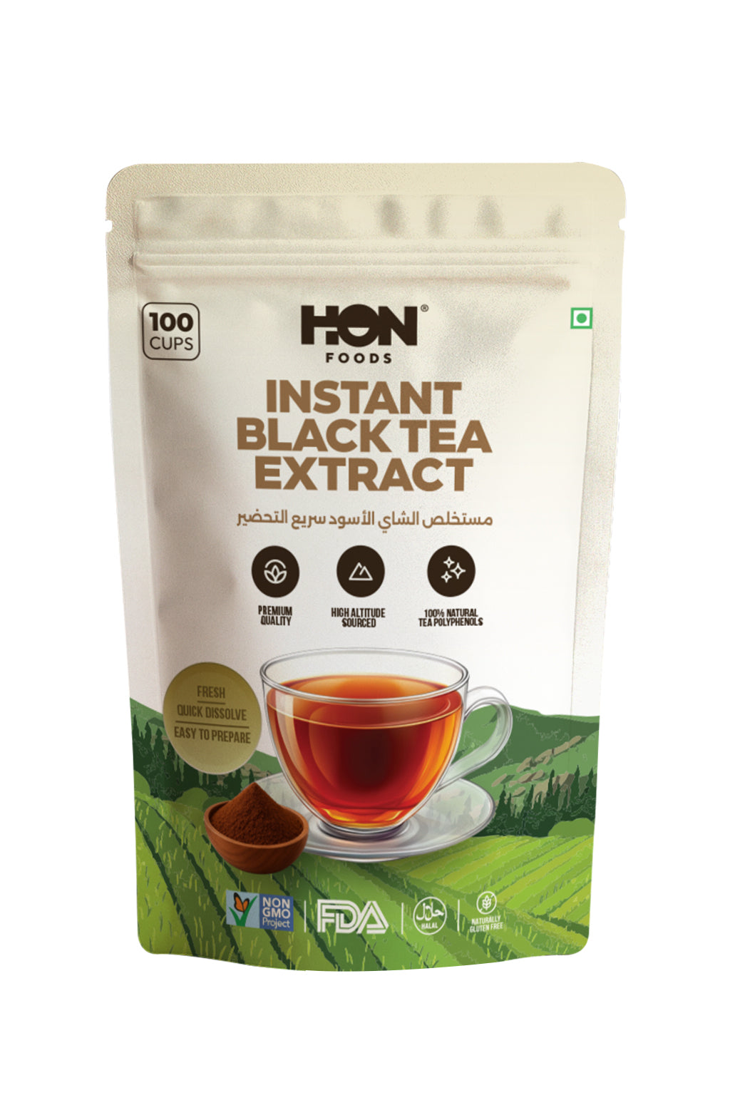 Hon Foods Instant Black Tea Extract, Premium Quality, 100 cups per 100g pack, High Source Natural Tea Polyphenols, Fast Dissolving Powder