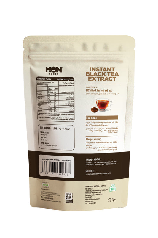 Hon Foods Instant Black Tea Extract, Premium Quality, 100 cups per 100g pack, High Source Natural Tea Polyphenols, Fast Dissolving Powder