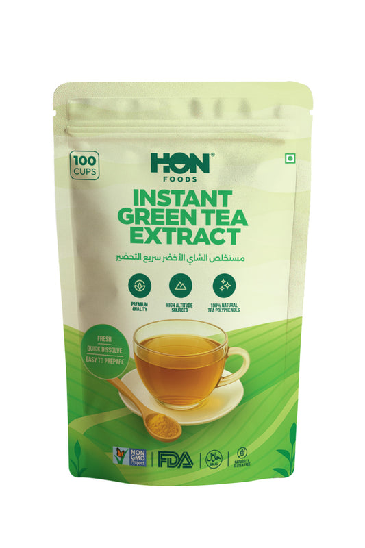 HON FOODS, Instant Green Tea, 100% Green Tea Leaves, No Additives, Sugar Free Tea Powder, Fast & Easy Hot & Cold Water, Up to 100 Cups (8 Oz)