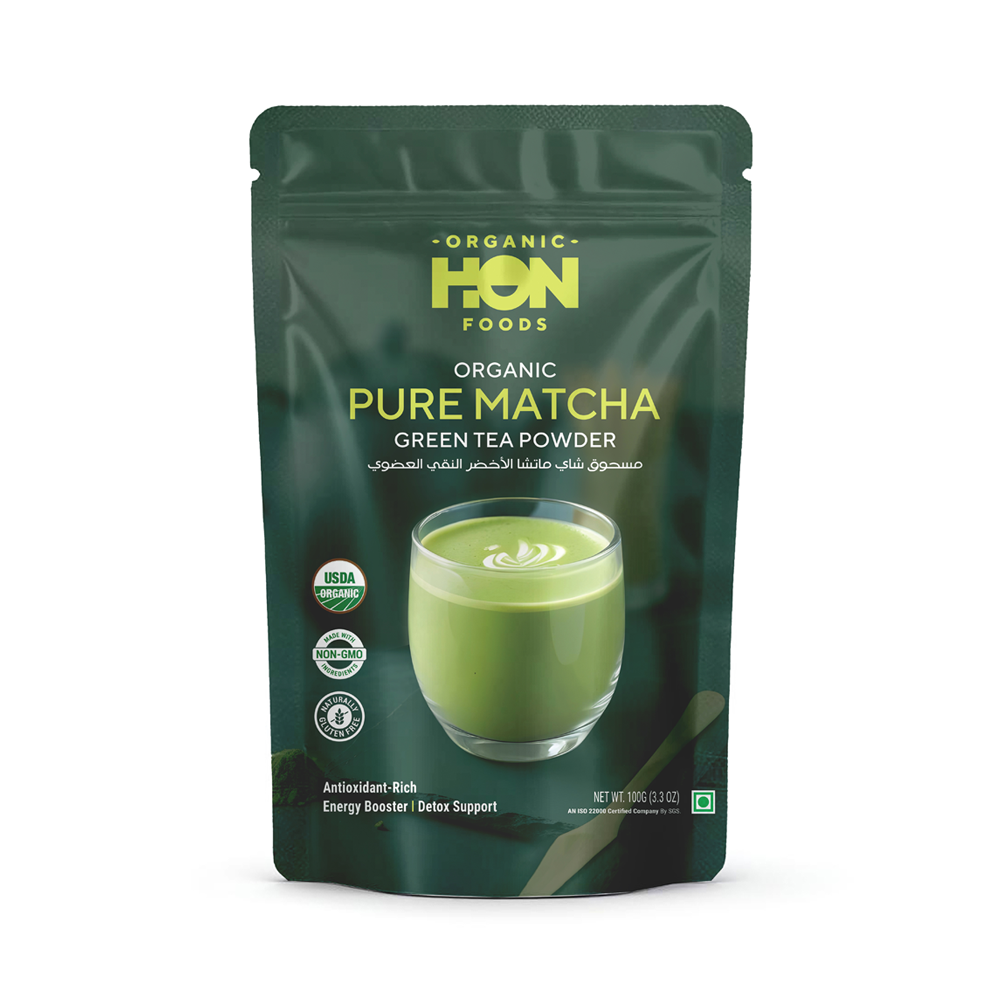 HON FOODS Matcha Green Tea Powder - 100 gm Pack | Natural Flavor Premium Ceremonial Grade For Weight Management, Antioxidants, Energy Boost | Non-GMO