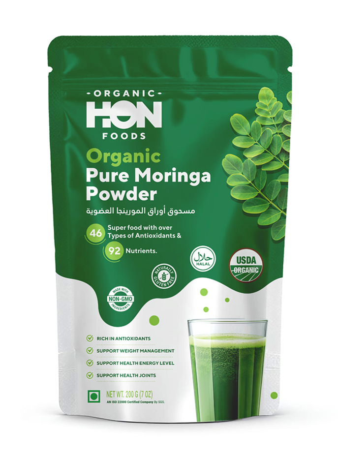 HON FOODS Moringa Powder Organic - Moringa Oleifera - USDA Certified Organic Moringa Powder for Immunity, Digestion & Energy - Pack of 200 gm