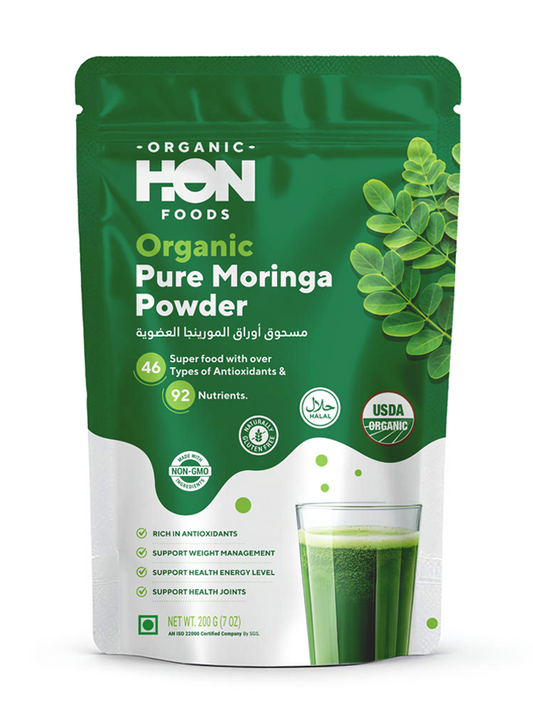 HON FOODS Moringa Powder Organic - Moringa Oleifera - USDA Certified Organic Moringa Powder for Immunity, Digestion & Energy - Pack of 200 gm